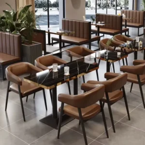 Marble-Top Wood Booth Seating - image 1