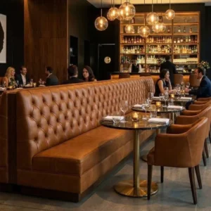 Tufted Marble-Top Pu Leather Booth Seating - image 1