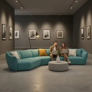 Corner Curved Fabric Lounge Sofa - image 2