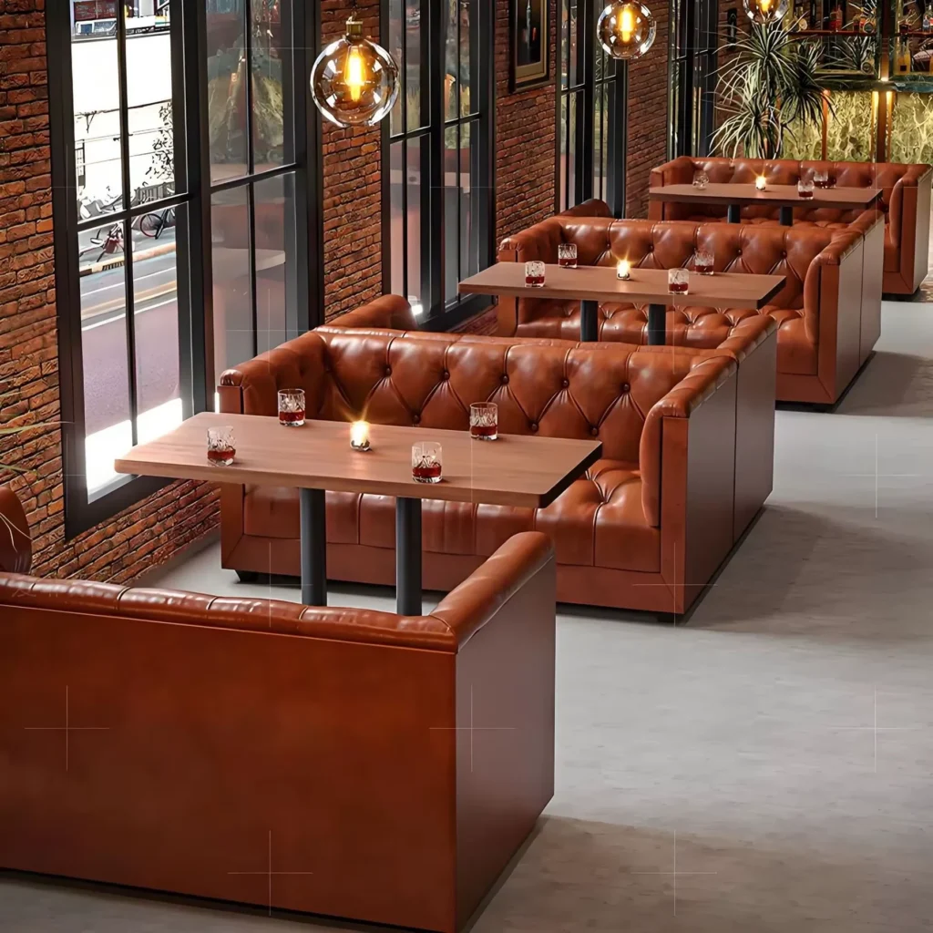 Button-Tufted Leather Booth Seating