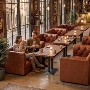 Button-Tufted Leather Booth Seating - image 2