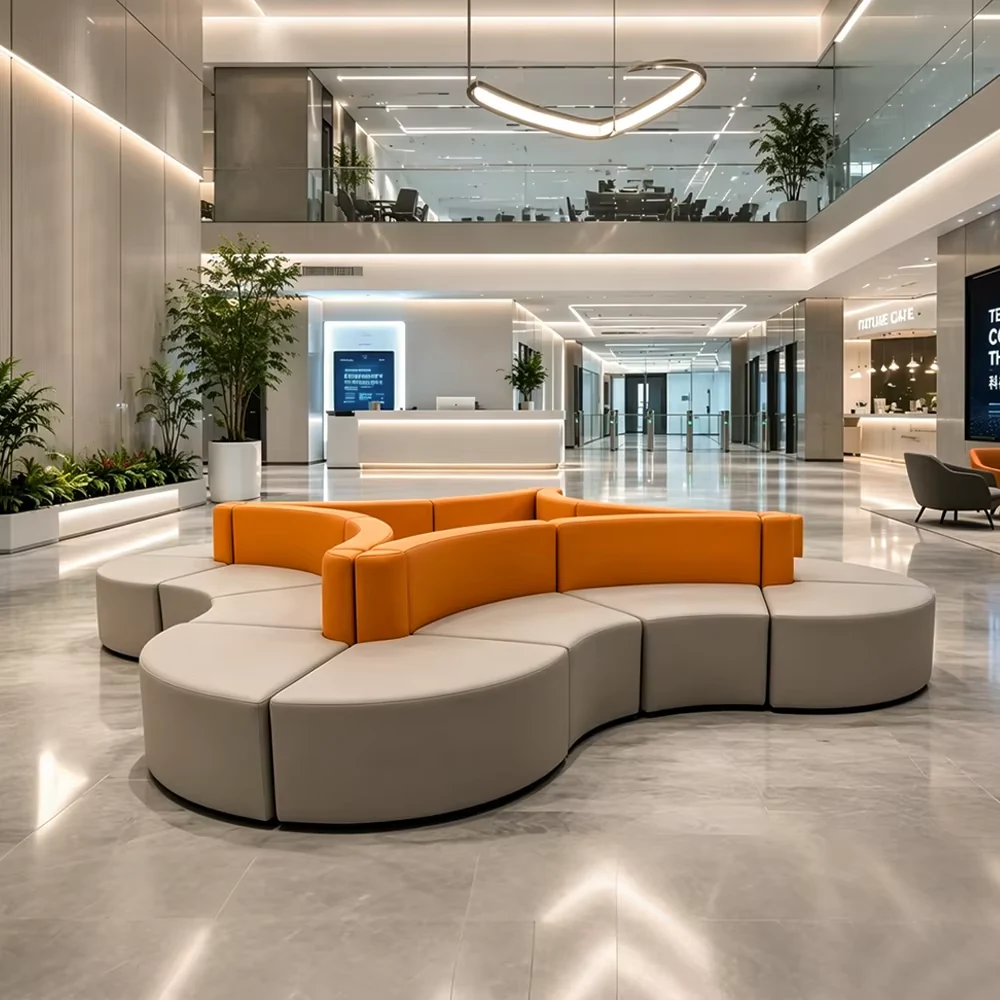 Modular Curved Pu Leather Lounge Sofa