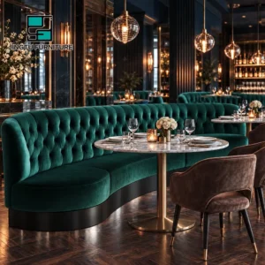 Button-Tufted Fabric Booth Seating - image 3