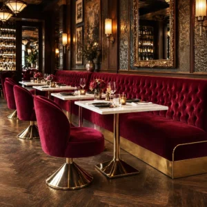 Tufted Marble-Top Fabric Booth Seating - image 1
