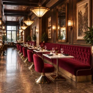 Tufted Marble-Top Fabric Booth Seating - image 4