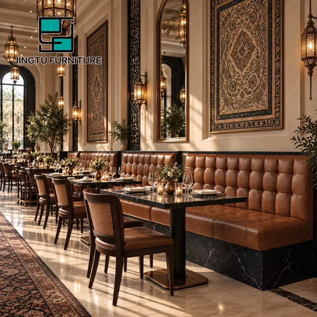 Tufted Marble-Top Leather Booth Seating