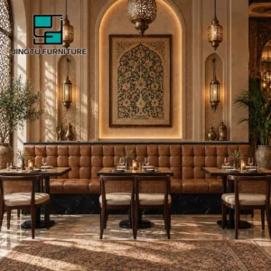 Tufted Marble-Top Leather Booth Seating - image 2