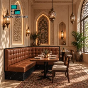 Tufted Marble-Top Leather Booth Seating - image 3