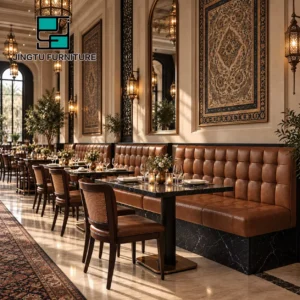 Tufted Marble-Top Leather Booth Seating - image 4