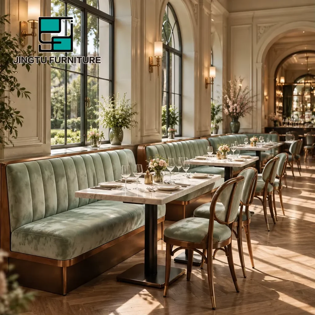 Marble-Top Fabric Booth Seating