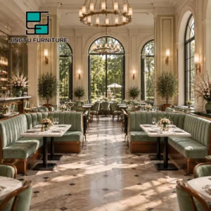 Marble-Top Fabric Booth Seating - image 2