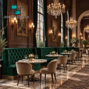 Tufted Marble-Top Fabric Booth Seating - image 4