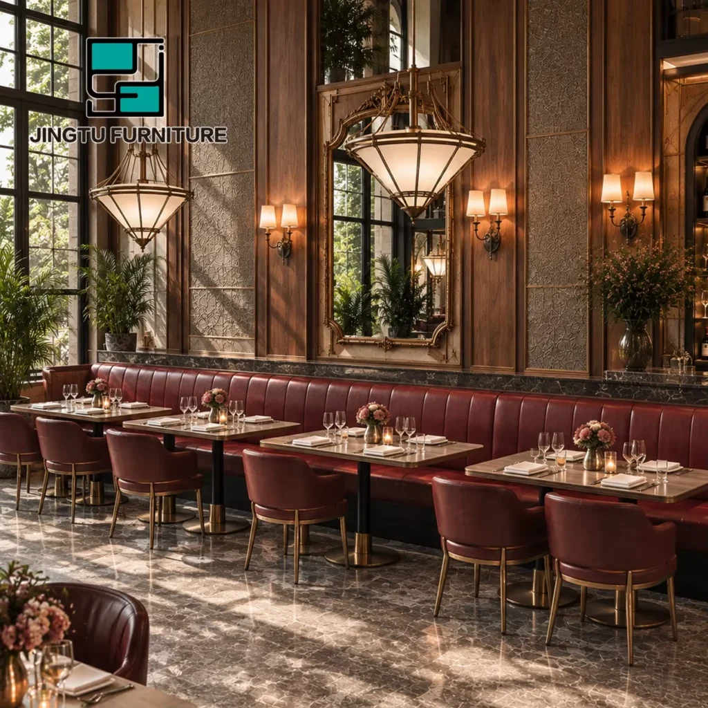 Channel-Tufted Leather Booth Seating