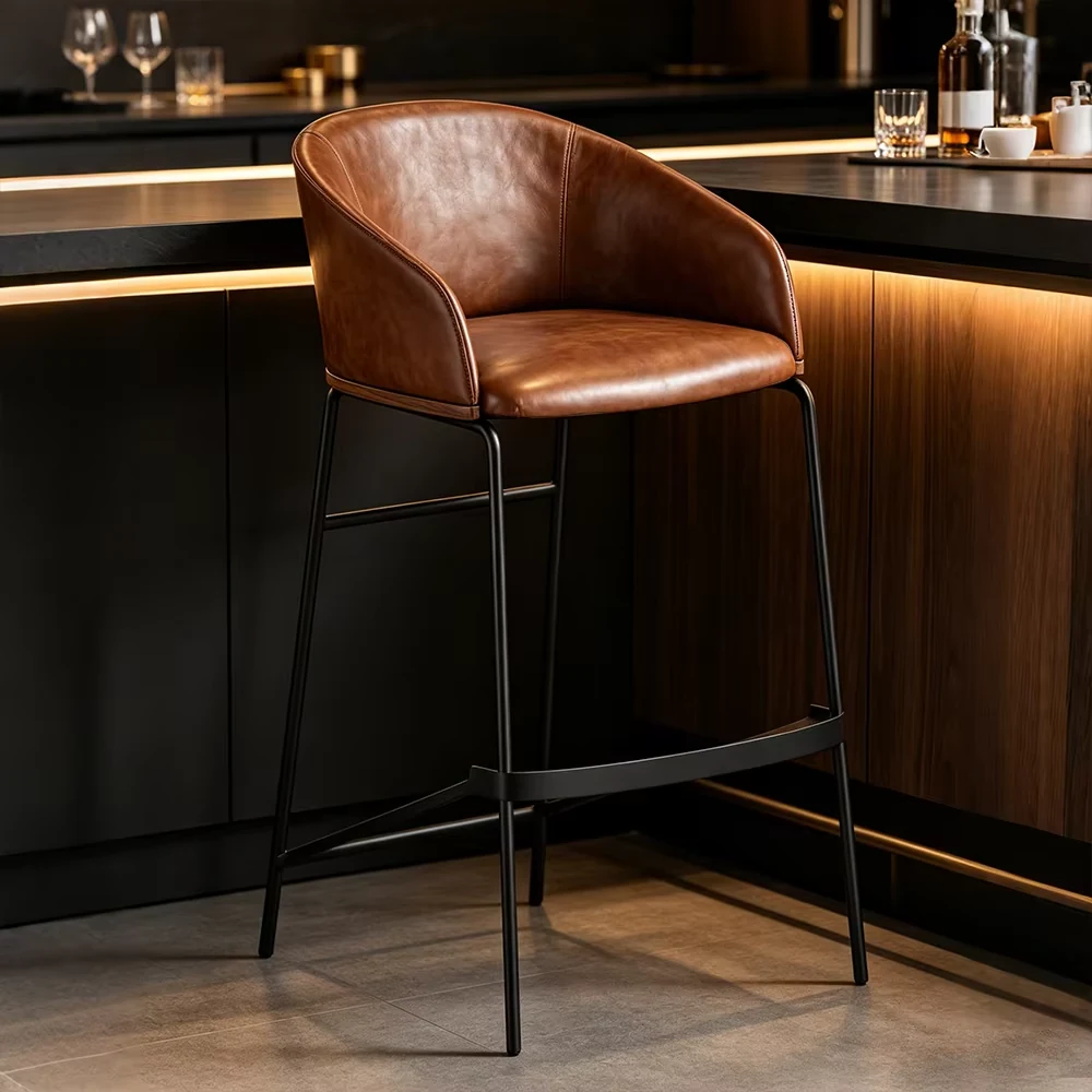 Curved Pu Leather Bar Stool
