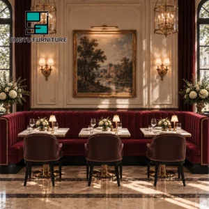 Button-Tufted Fabric Booth Seating - image 2