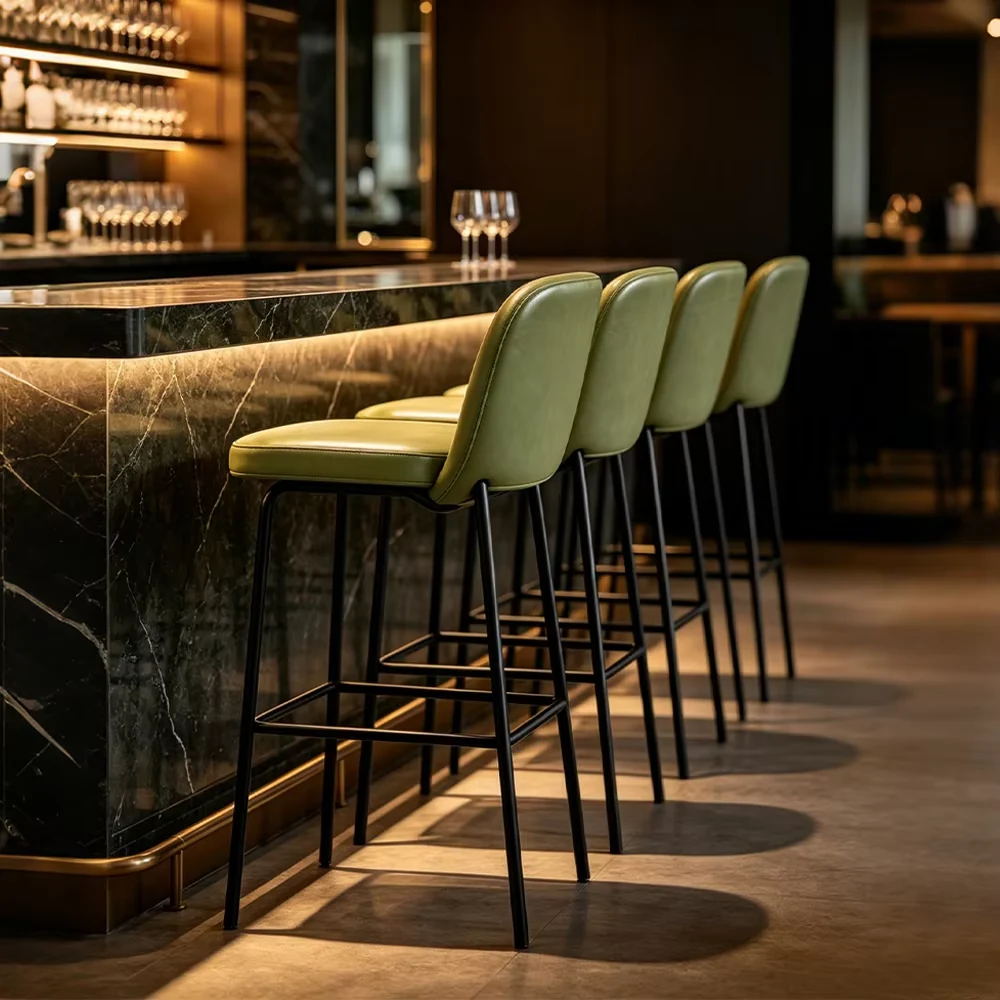 Curved Leather Bar Stool