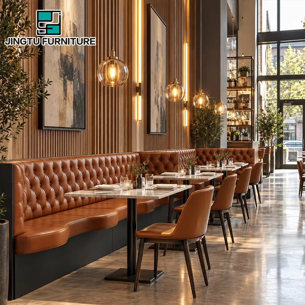 Tufted Marble-Top Leather Booth Seating