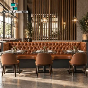 Tufted Marble-Top Leather Booth Seating - image 2