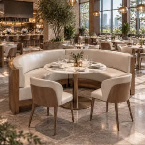 Curved Marble-Top Leather Booth Seating - image 2
