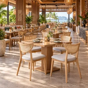 Curved Tropical Wood Commercial Table - image 4