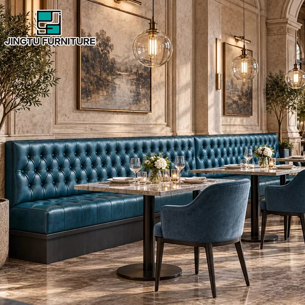 Marble-Top Upholstered Leather Booth Seating