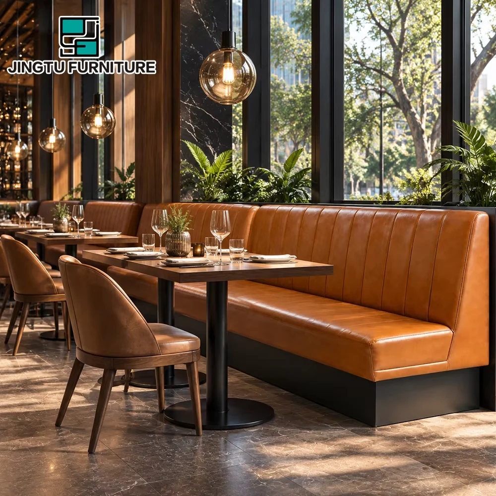 Channel-Tufted Leather Booth Seating