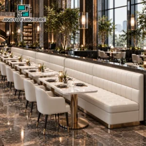 Marble-Top Upholstered Leather Booth Seating - image 1