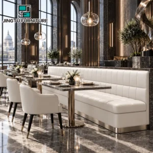 Marble-Top Upholstered Leather Booth Seating - image 3