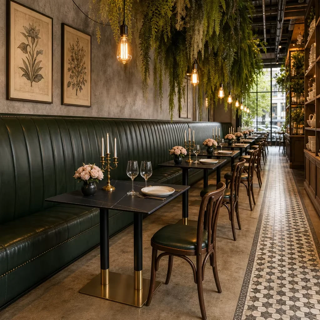 Channel-Tufted Marble Booth Seating