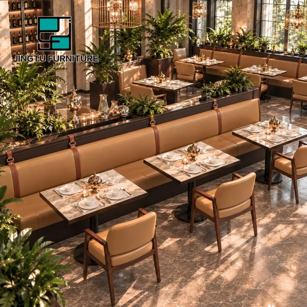 Marble-Top Leather Booth Seating