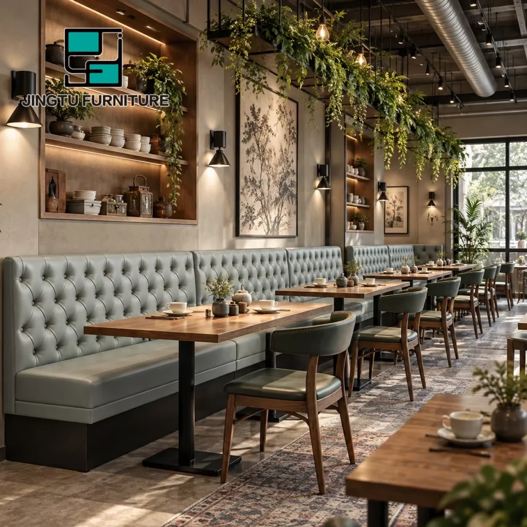Button-Tufted Leather Booth Seating
