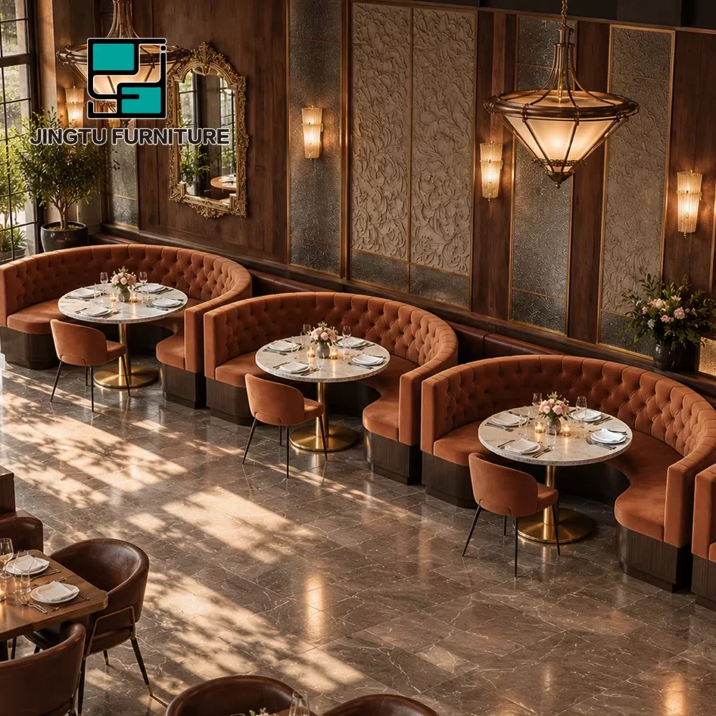 Button-Tufted Fabric Booth Seating