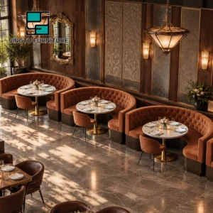 Button-Tufted Fabric Booth Seating - image 1