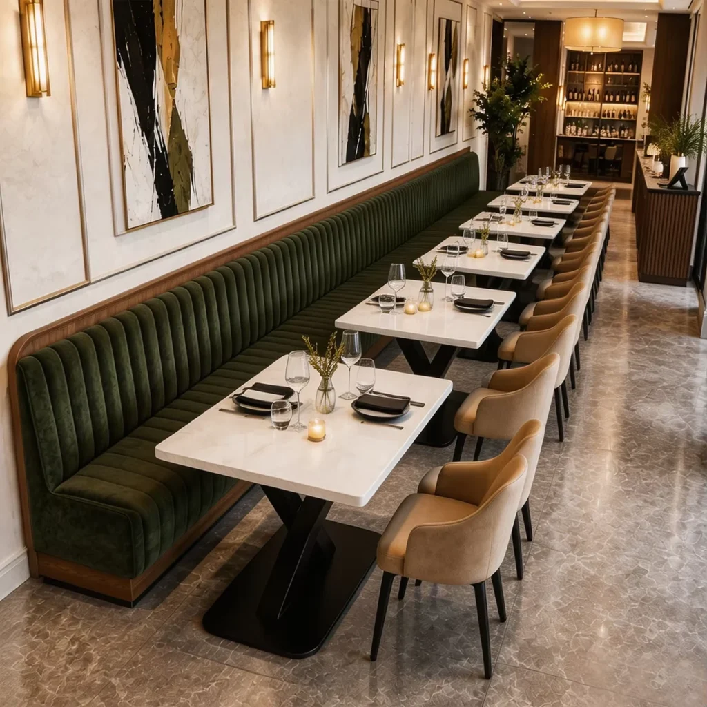 Marble-Top Luxury Fabric Booth Seating