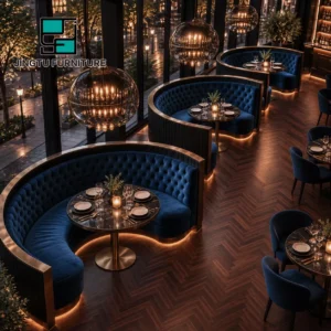Tufted Curved Fabric Booth Seating - image 4