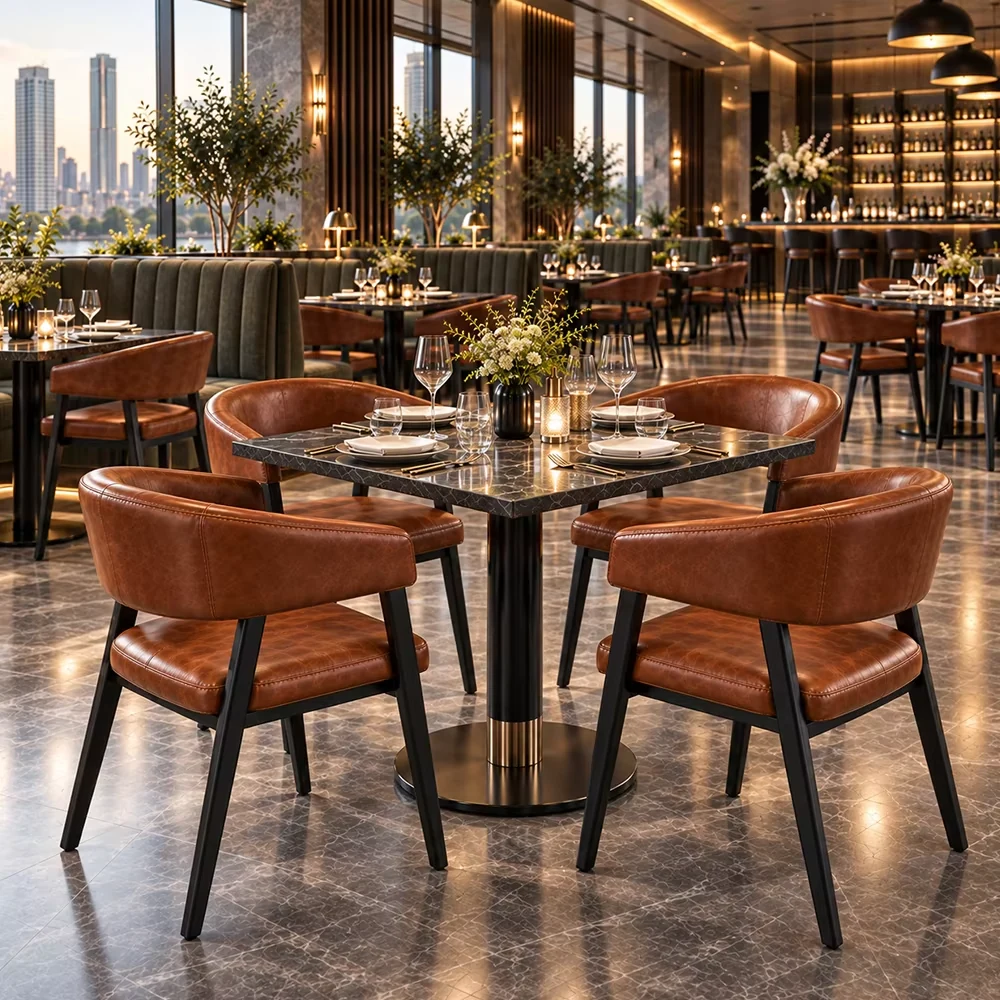 Marble-Top Pu Leather Dining Chair