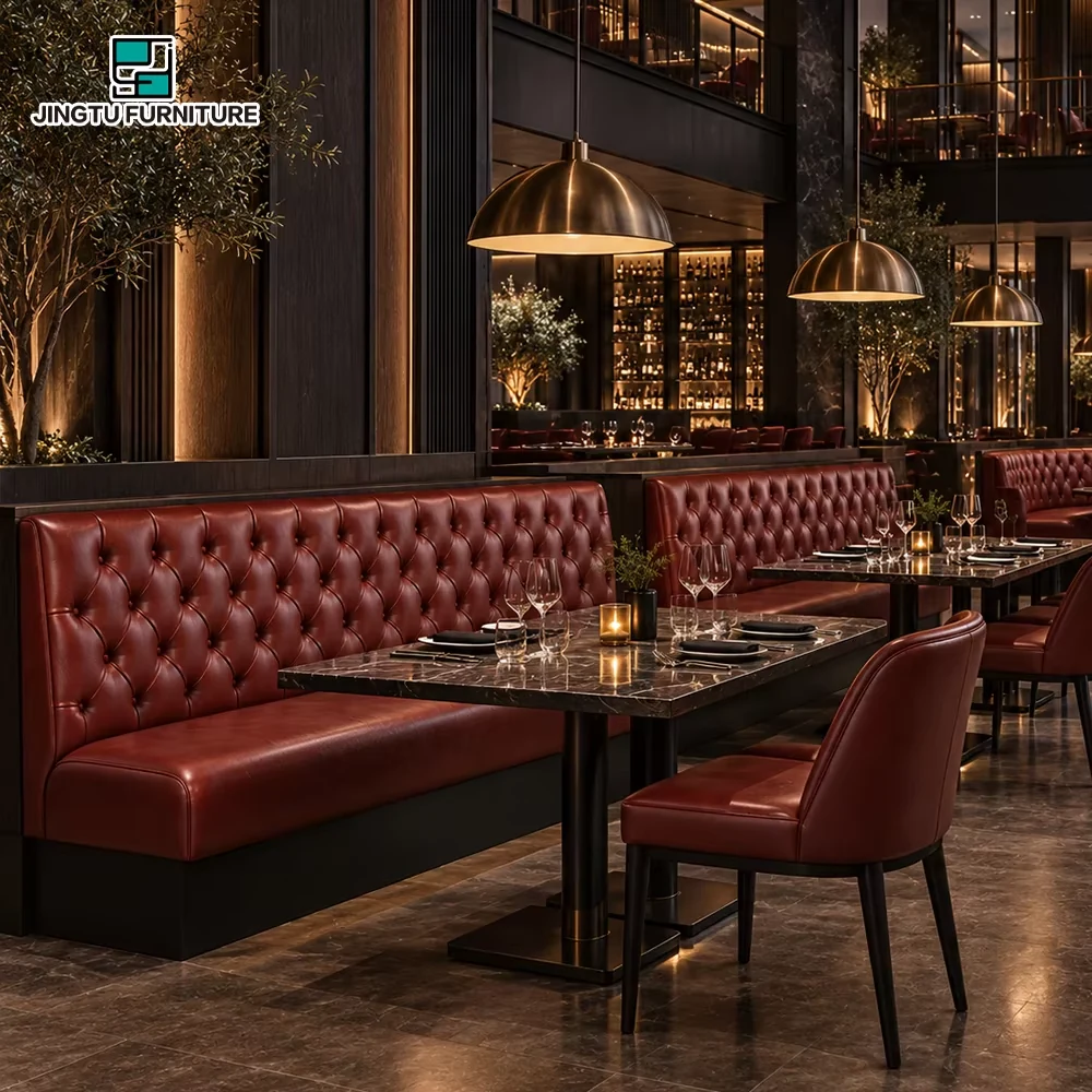Button-Tufted Leather Booth Seating