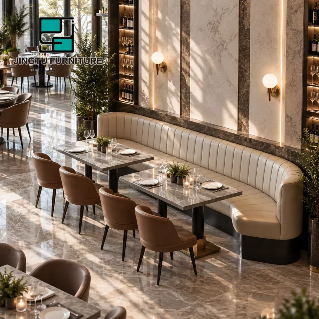 Marble-Top Leather Booth Seating