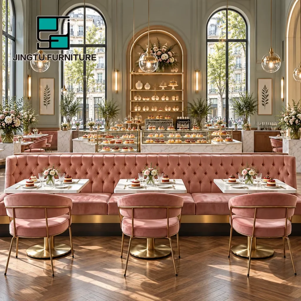 Tufted Marble-Top Fabric Booth Seating