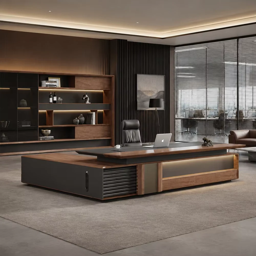 L-Shaped Wood Workstation