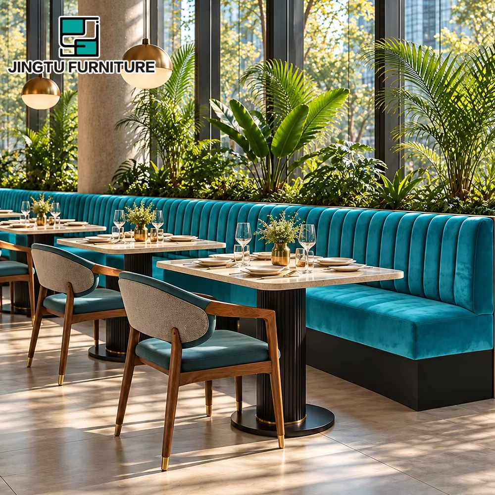 Tufted Teal Velvet Tufted Fabric Booth Seating