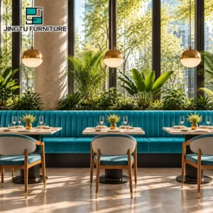 Tufted Teal Velvet Tufted Fabric Booth Seating - image 2