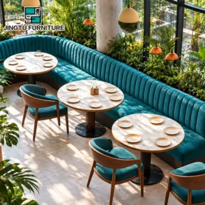 Tufted Teal Velvet Tufted Fabric Booth Seating - image 3